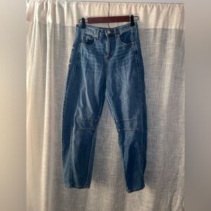 Sincerely Jules Mid Rise Barrel Denim Blue Jeans